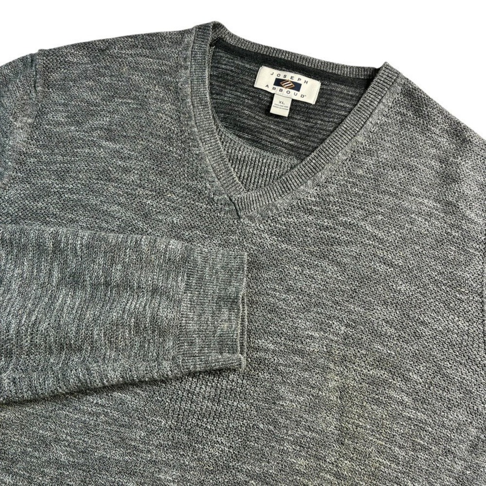 Joseph Abboud Mens Pullover Sweater V Neck Cotton Sz XL Heather Gray Long Sleeve